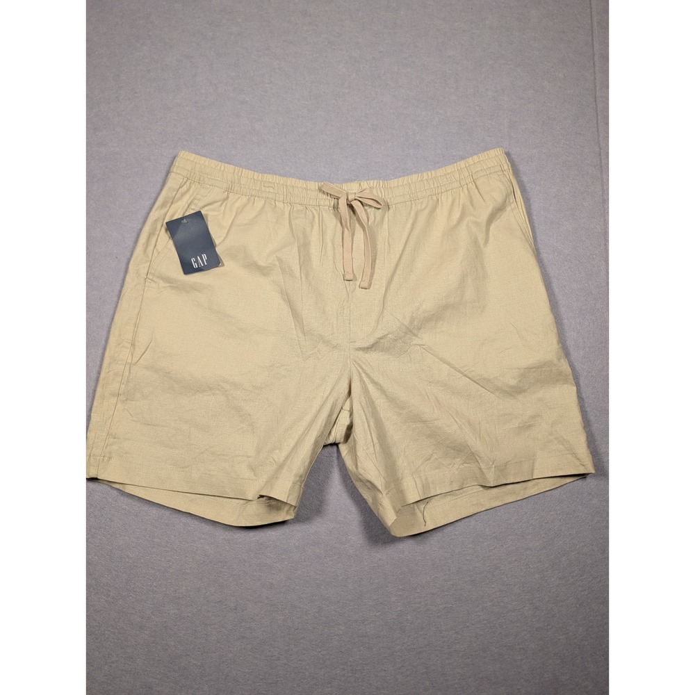 Gap Pull On Linen Short Mens XXL Khaki Elastic Waist Drawstring NWT